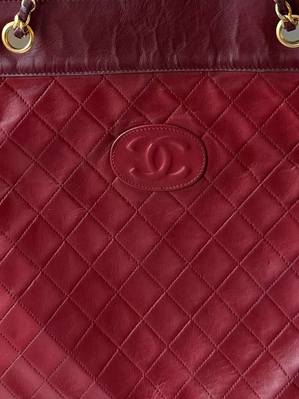 Chanel Vintage Two-Tone Lambskin Tote | Gold Hardware - Burgundy